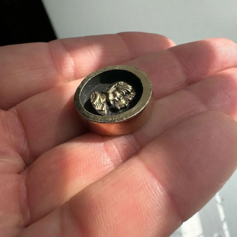 Vintage Copper Gold Tone Cameo Cuff Link Engraved PAT